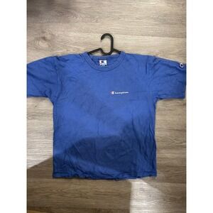 Vintage Champion Script Logo T-Shirt‎ Blue Mens Large Embroidered C Patch Tee